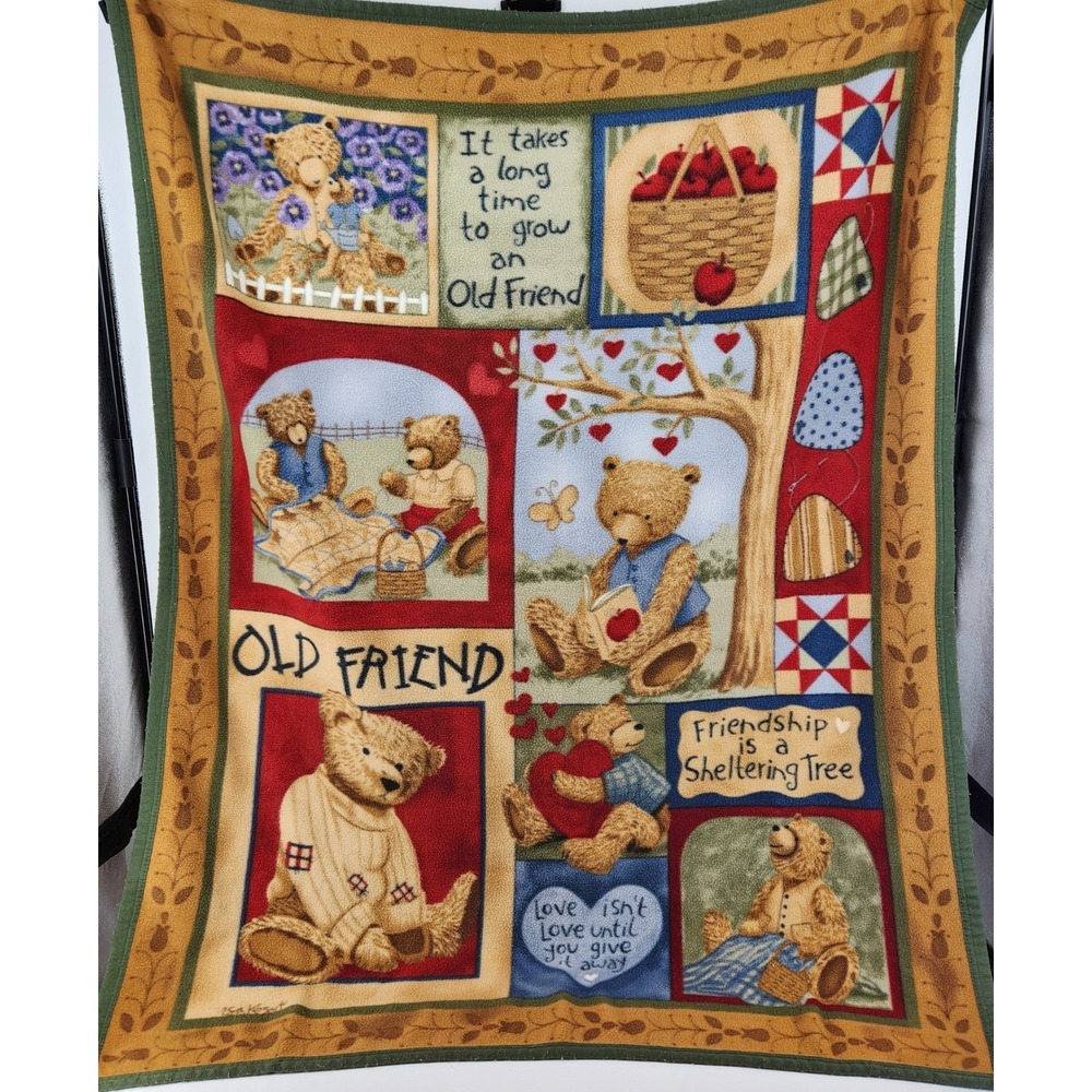 Lisa Kosut Old Friend Teddy Bear Fleece Throw Blanket  Cottagecore 46x50
